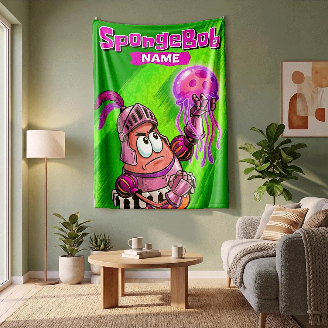 Epic Knight Patrick Star Personalized Fleece Blanket Magical Jellyfish Throw Glowing Green Bedding Fantasy Cartoon Gift