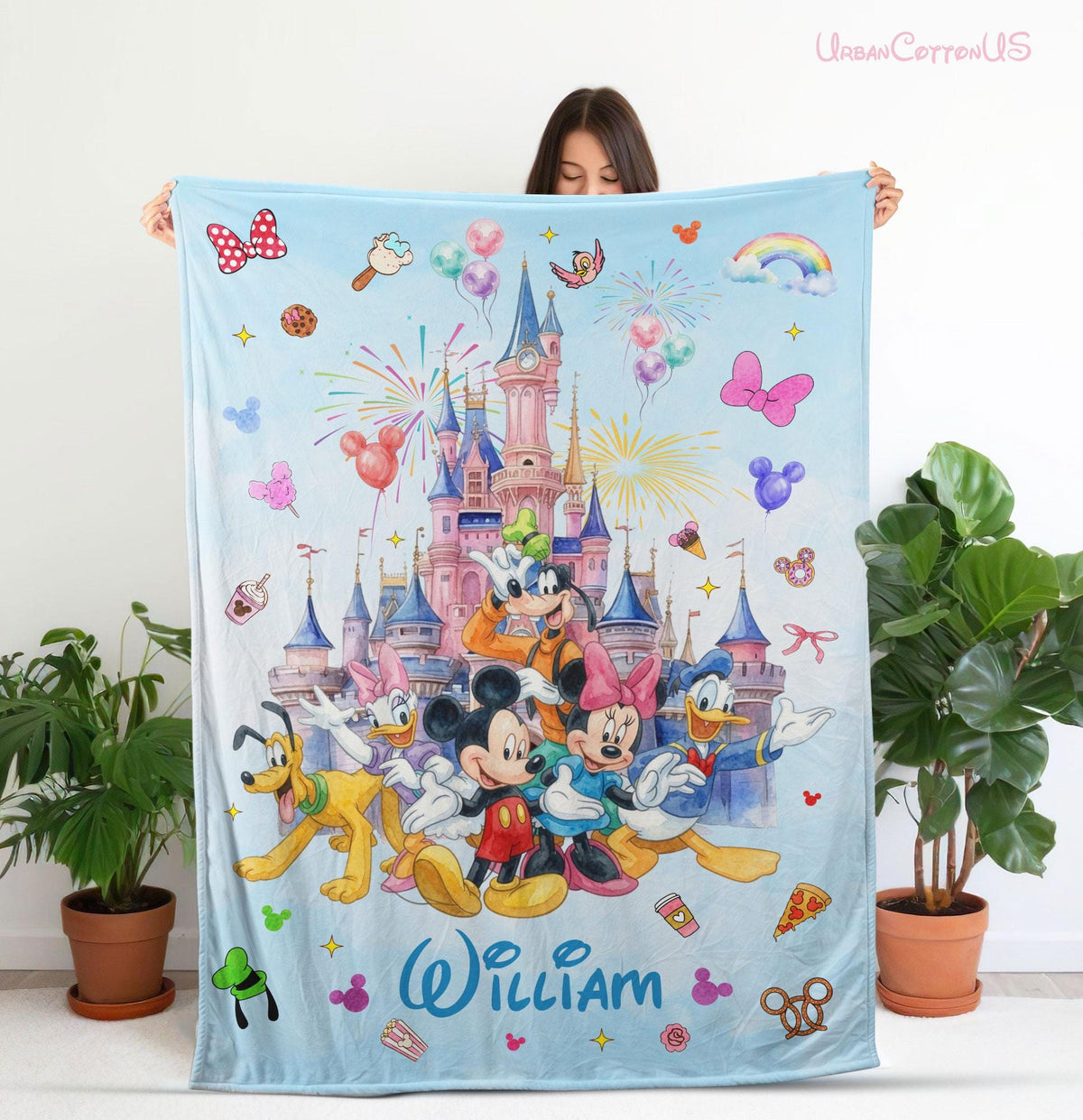 Personalized Mouse And Friends Blanket, Custom Name Disney Castle Blanket, Disney Blanket for Kids, Disney World Blanket, Disney Home Decor