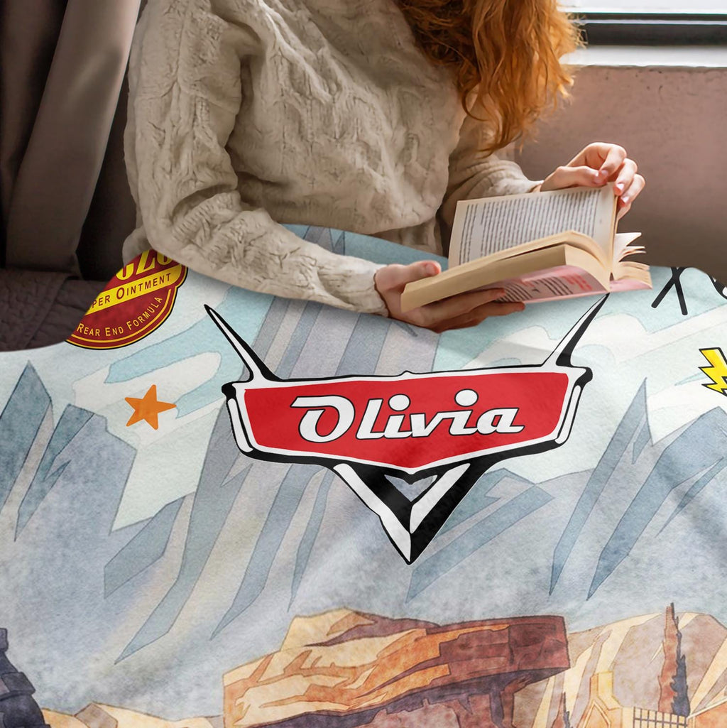 Personalized Disney Cars Blanket, Custom Name Lightning McQueen Throw, Pixar Cars Birthday Gift for Kids, Radiator Springs Toddler Bedding