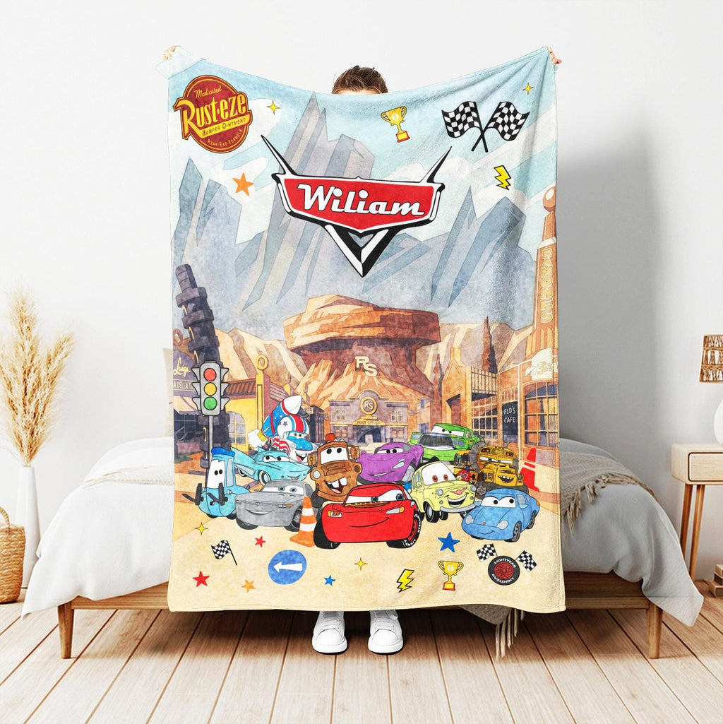 Personalized Disney Cars Blanket, Custom Name Lightning McQueen Throw, Pixar Cars Birthday Gift for Kids, Radiator Springs Toddler Bedding