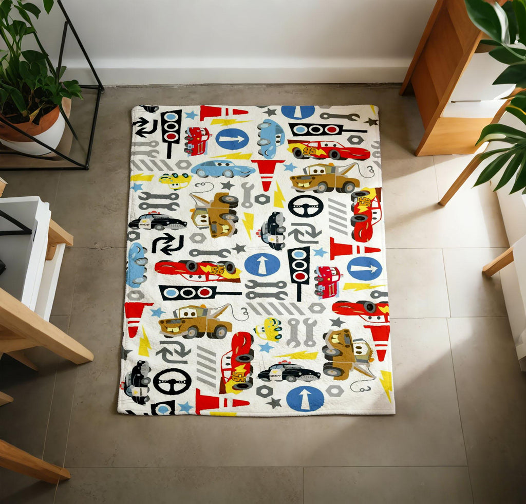Disney Cars Pattern Blanket Soft Throw, Lightning McQueen Mater Fleece Throw, Toddler Boys Birthday Gift