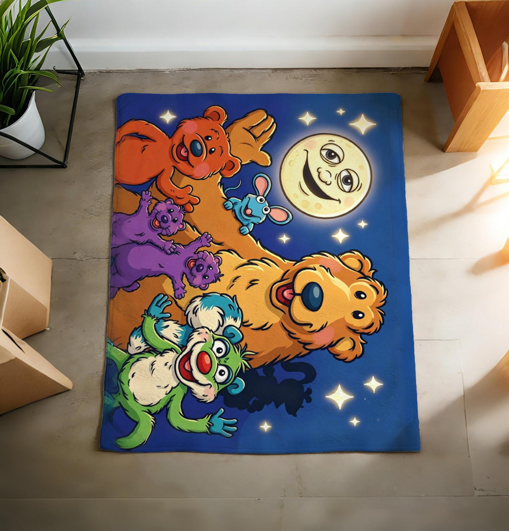 Bear In The Big Blue House Blanket, Vintage Cartoon Flannel Throw