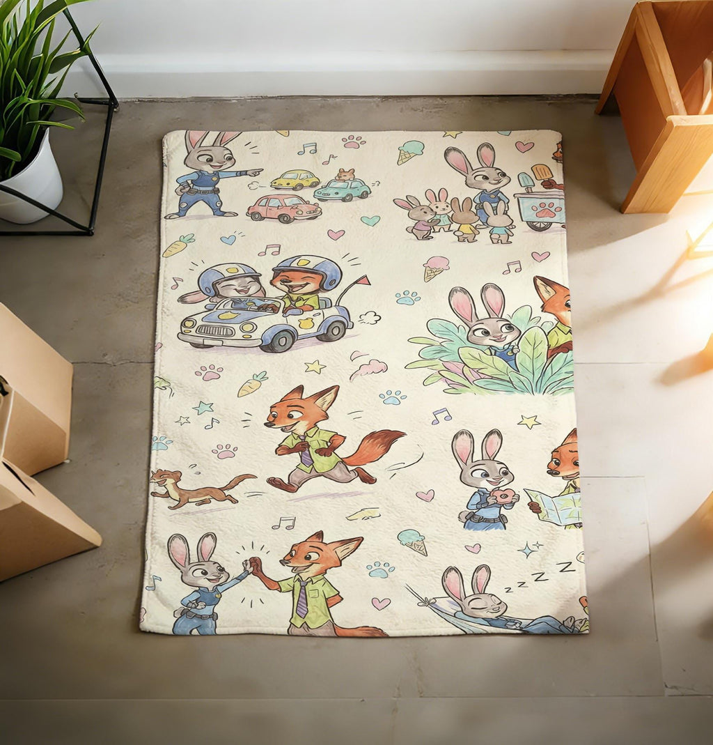 Zootopia Soft Throw, Personalized Name Cartoon Print Blanket, Gift For Zootopia Fans