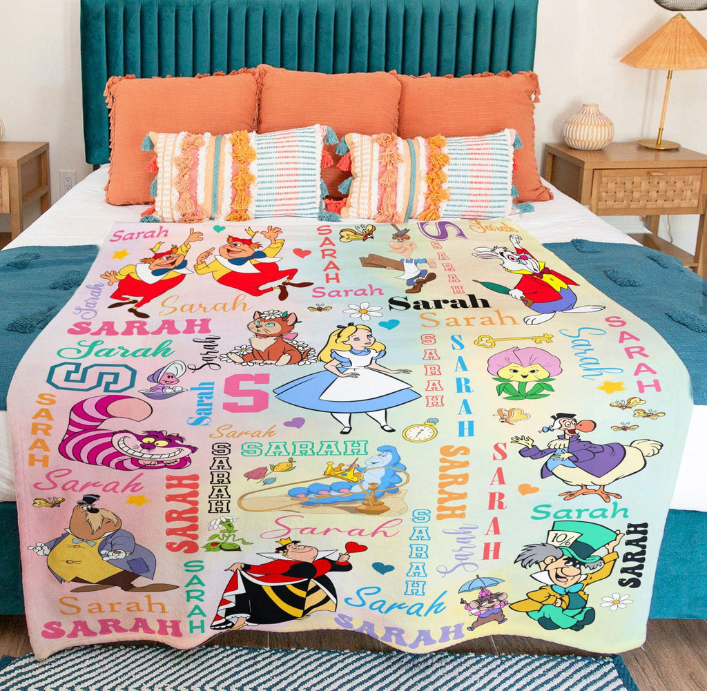 Personalized Alice In Wonderland Blanket, Custom Name Disney Princess Blanket, Disney Bedding, Blanket for Kids, Baby Girl Gift, Disney Gift