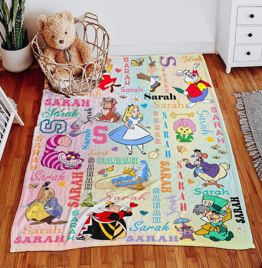 Personalized Alice In Wonderland Blanket, Custom Name Disney Princess Blanket, Disney Bedding, Blanket for Kids, Baby Girl Gift, Disney Gift