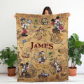 Custom Disney Pirate Blanket, Personalized Mickey Minnie Treasure Map Pirate Night Gift,Custom Name Fleece Blanket Kids Birthday Disney Trip