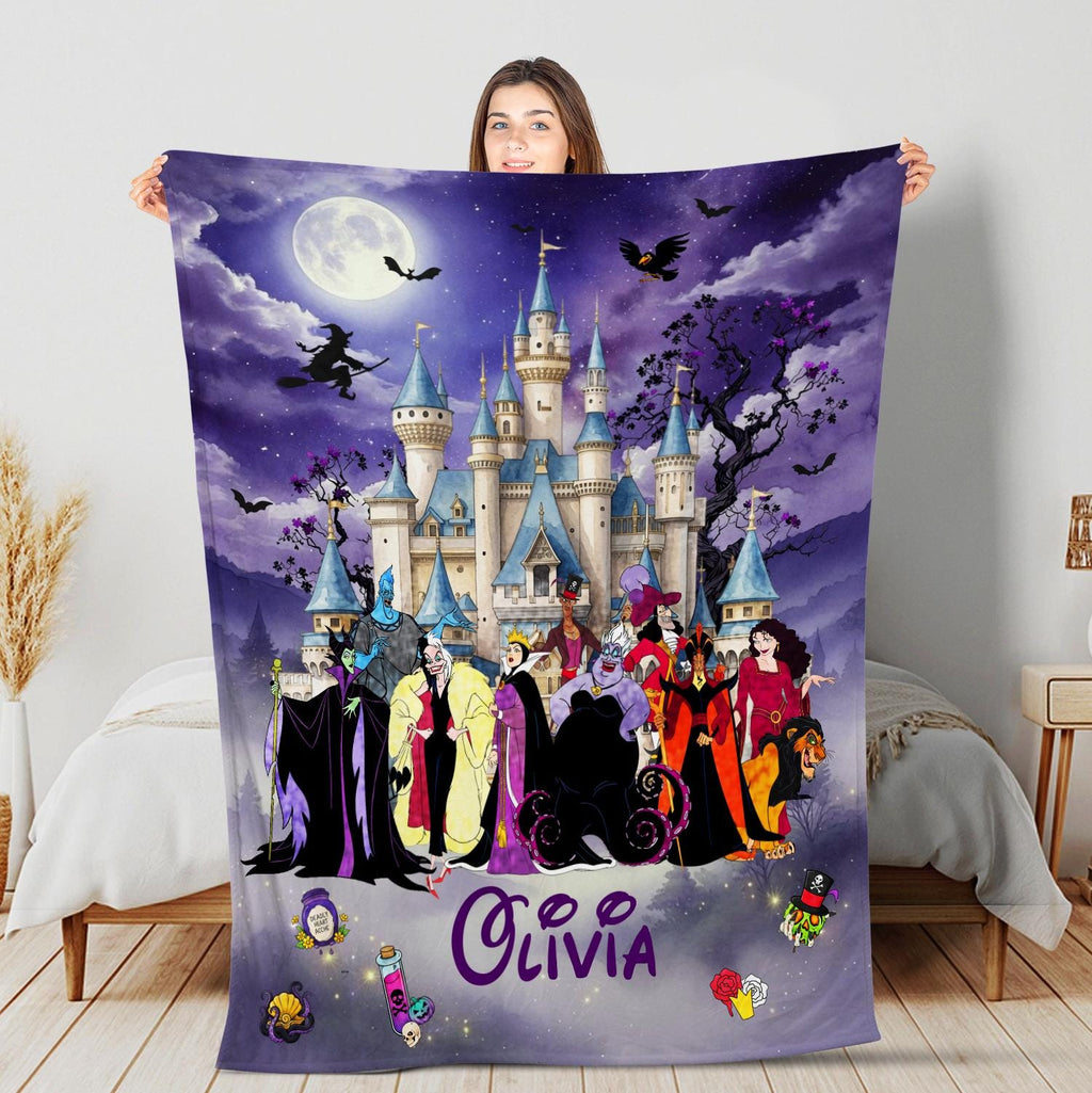 Personalized Disney Villains Blanket, Custom Name Halloween Blanket Cozy Fleece Throw Maleficent Ursula Cruella Evil Queen Gift Kids Adult