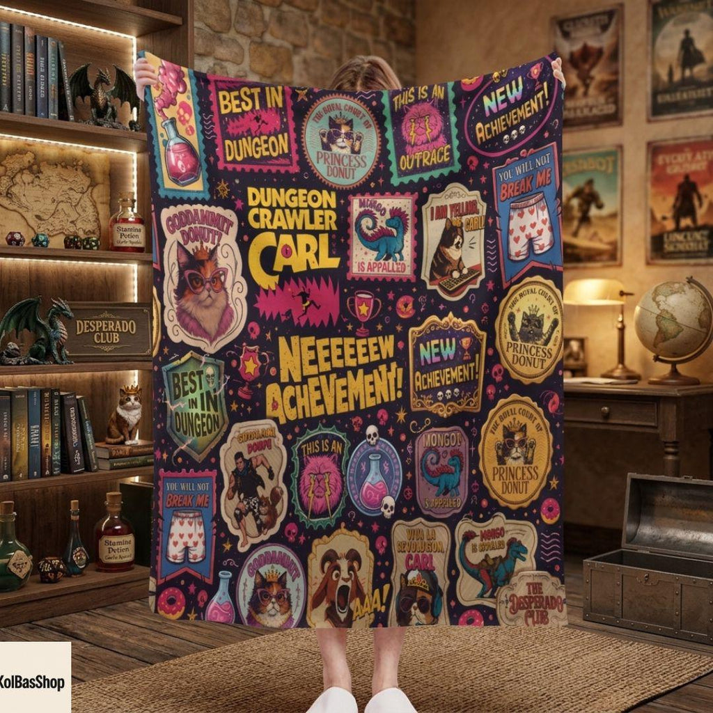 Funny Dungeon Crawler Carl Blanket, Princess Donut Mongo Throw Blanket, Fantasy Book Lover Gift, Cozy Gamer Fleece Blanket, Nerd Room Decor
