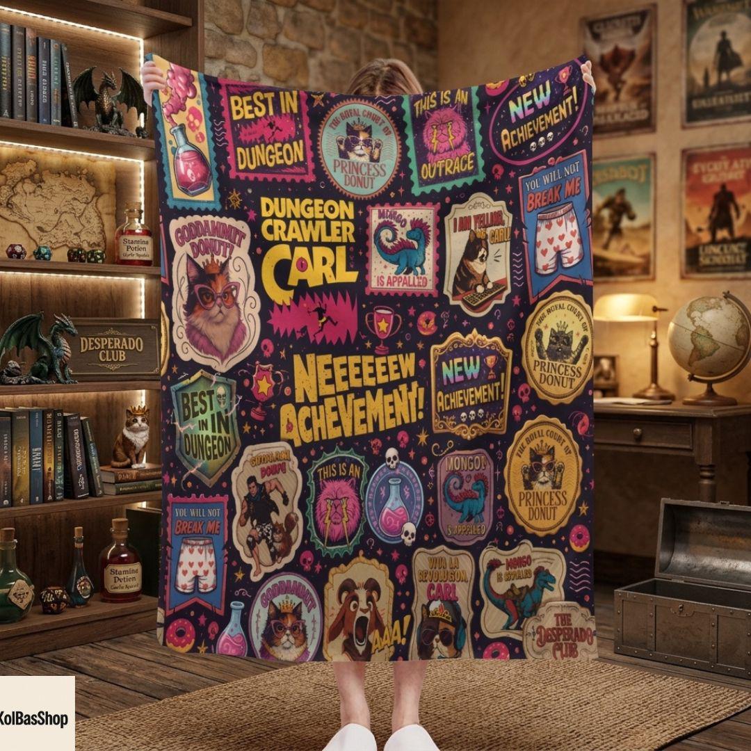 Funny Dungeon Crawler Carl Blanket, Princess Donut Mongo Throw Blanket, Fantasy Book Lover Gift, Cozy Gamer Fleece Blanket, Nerd Room Decor