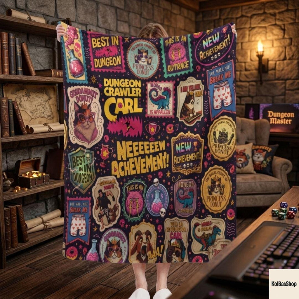 Funny Dungeon Crawler Carl Blanket, Princess Donut Mongo Throw Blanket, Fantasy Book Lover Gift, Cozy Gamer Fleece Blanket, Nerd Room Decor