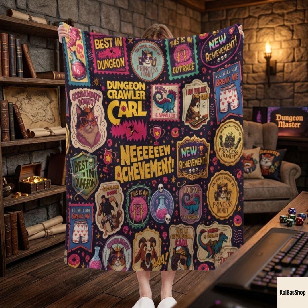 Funny Dungeon Crawler Carl Blanket, Princess Donut Mongo Throw Blanket, Fantasy Book Lover Gift, Cozy Gamer Fleece Blanket, Nerd Room Decor