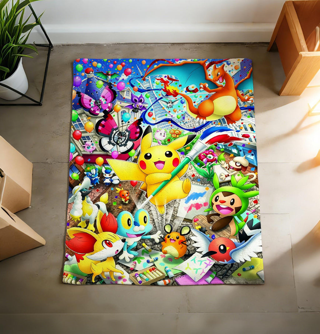 Pikachu Flannel Throw Blanket, Retro Gaming Anime Decor, Soft Warm Bedding