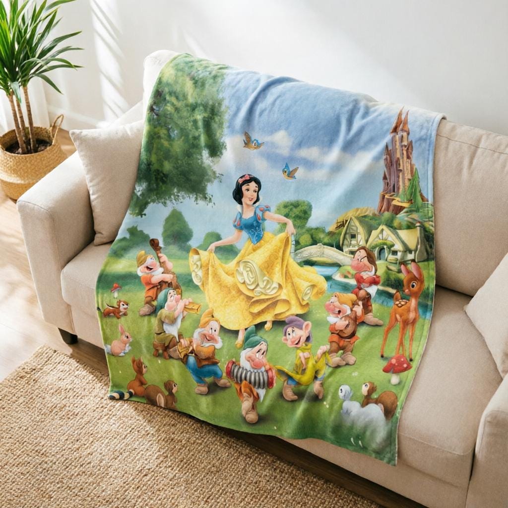 Snow White Flannel Throw Blanket, Fairy Tale Animation Decor, Girls Gift