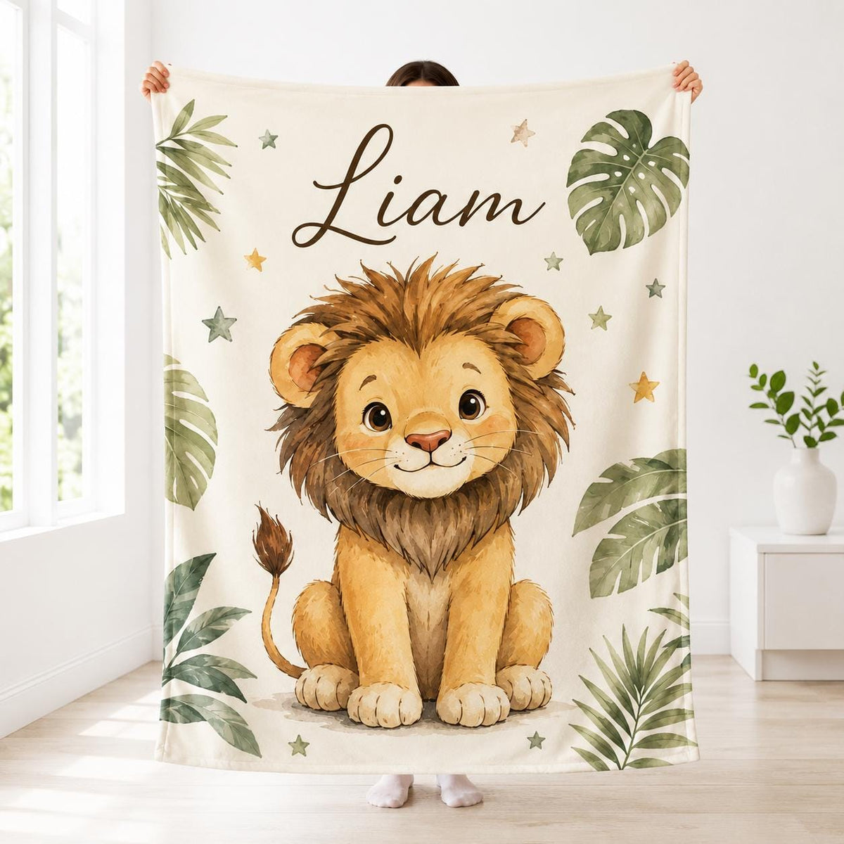 Personalized Lion Baby Blanket, Custom Name Jungle Blanket, Cute Safari Nursery Throw, Baby Boy Gift, Newborn Keepsake, Lion Nursery Decor