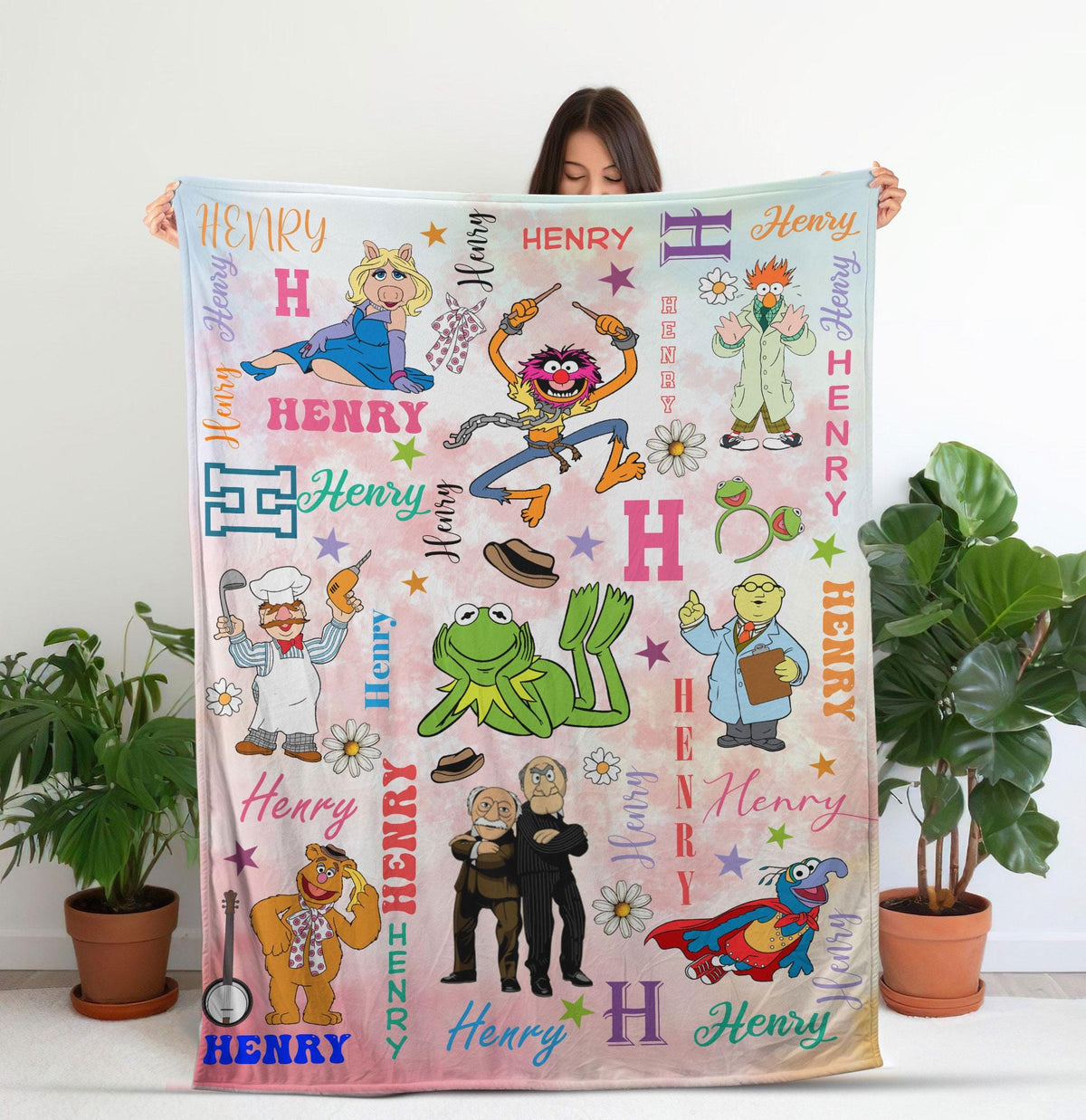 Personalized Disney The Muppets Blanket, Custom Name The Muppet Show Blanket, Disney Kermit Gonzo Rizzo Piggy Blanket,TV Show Muppet Blanket