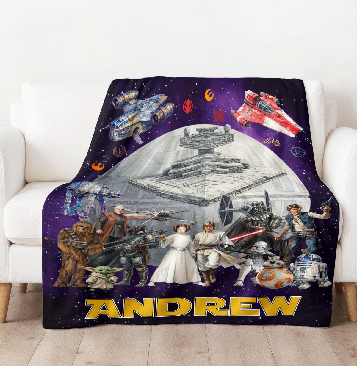 Personalized Disney Star Wars Blanket, Custom Name Star Wars Blanket, Star Wars Birthday Gift, Darth Vader Skywalker Leia, Bedding Decor