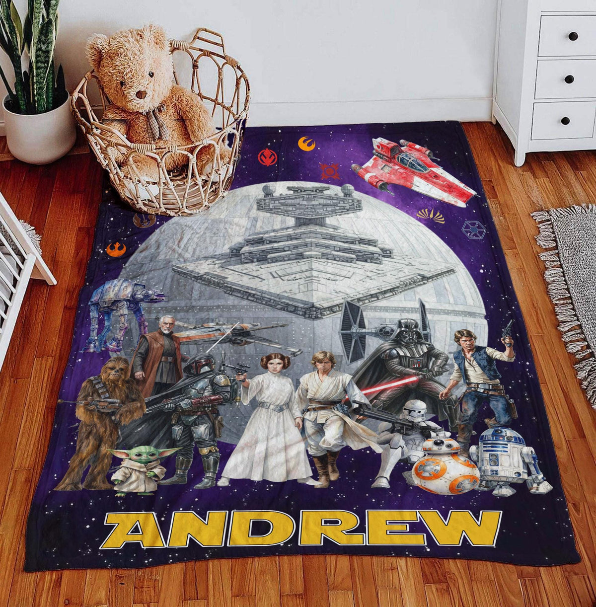 Personalized Disney Star Wars Blanket, Custom Name Star Wars Blanket, Star Wars Birthday Gift, Darth Vader Skywalker Leia, Bedding Decor