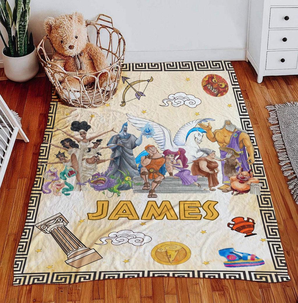 Personalized Disney Hercules Characters Blanket, Custom Name Retro 90s Hercules Pain Hades Blanket, Disney Home Decor, Birthday Gift Kids