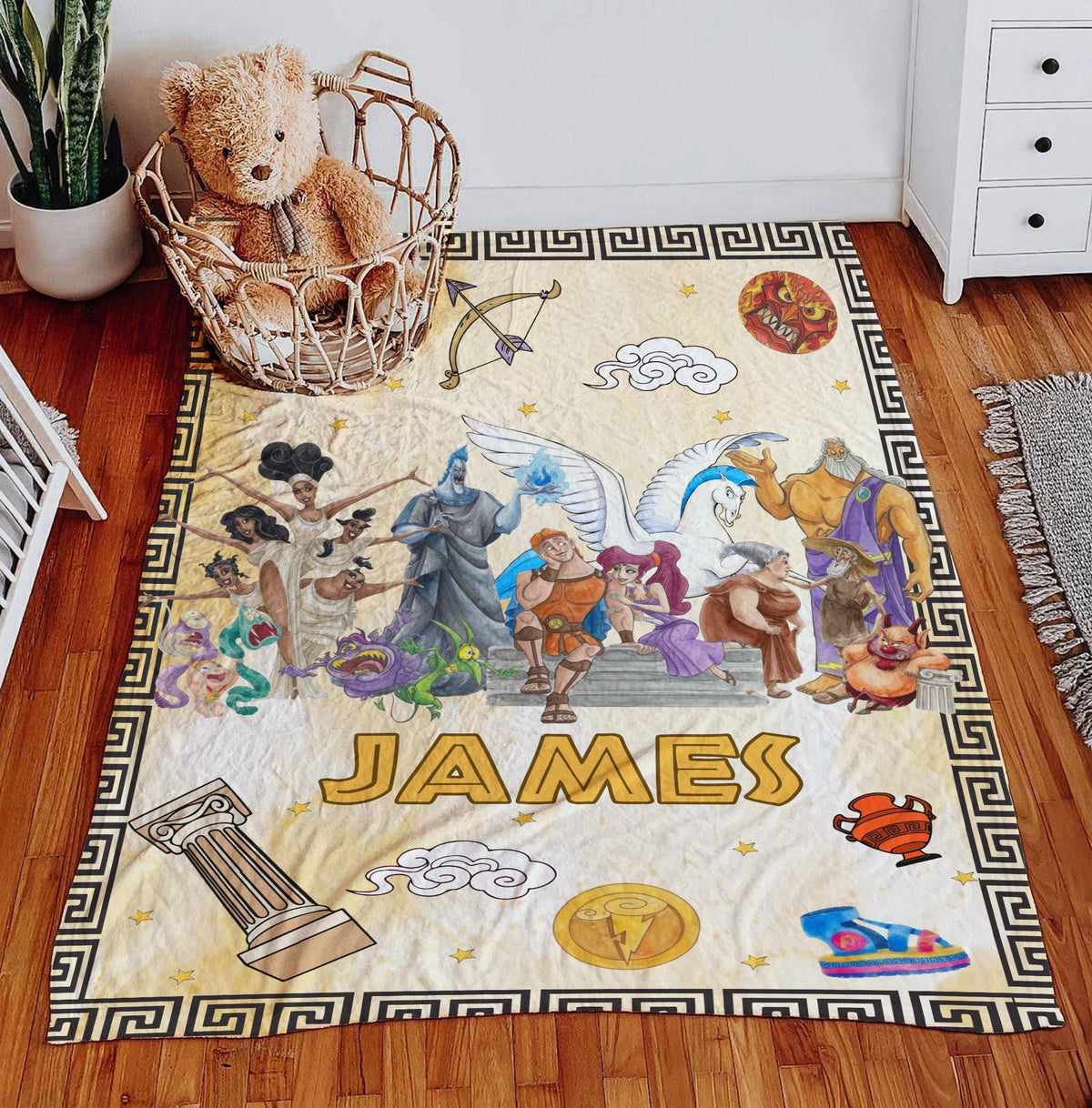 Personalized Disney Hercules Characters Blanket, Custom Name Retro 90s Hercules Pain Hades Blanket, Disney Home Decor, Birthday Gift Kids
