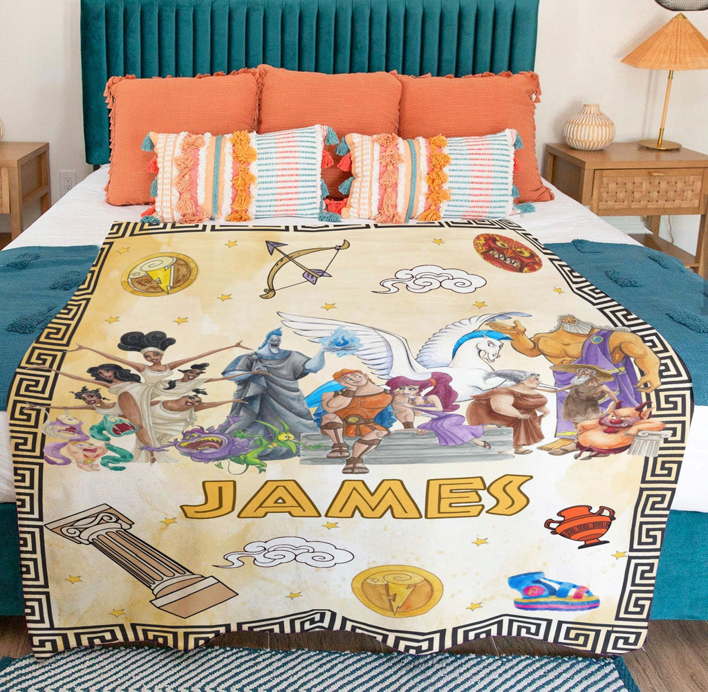 Personalized Disney Hercules Characters Blanket, Custom Name Retro 90s Hercules Pain Hades Blanket, Disney Home Decor, Birthday Gift Kids
