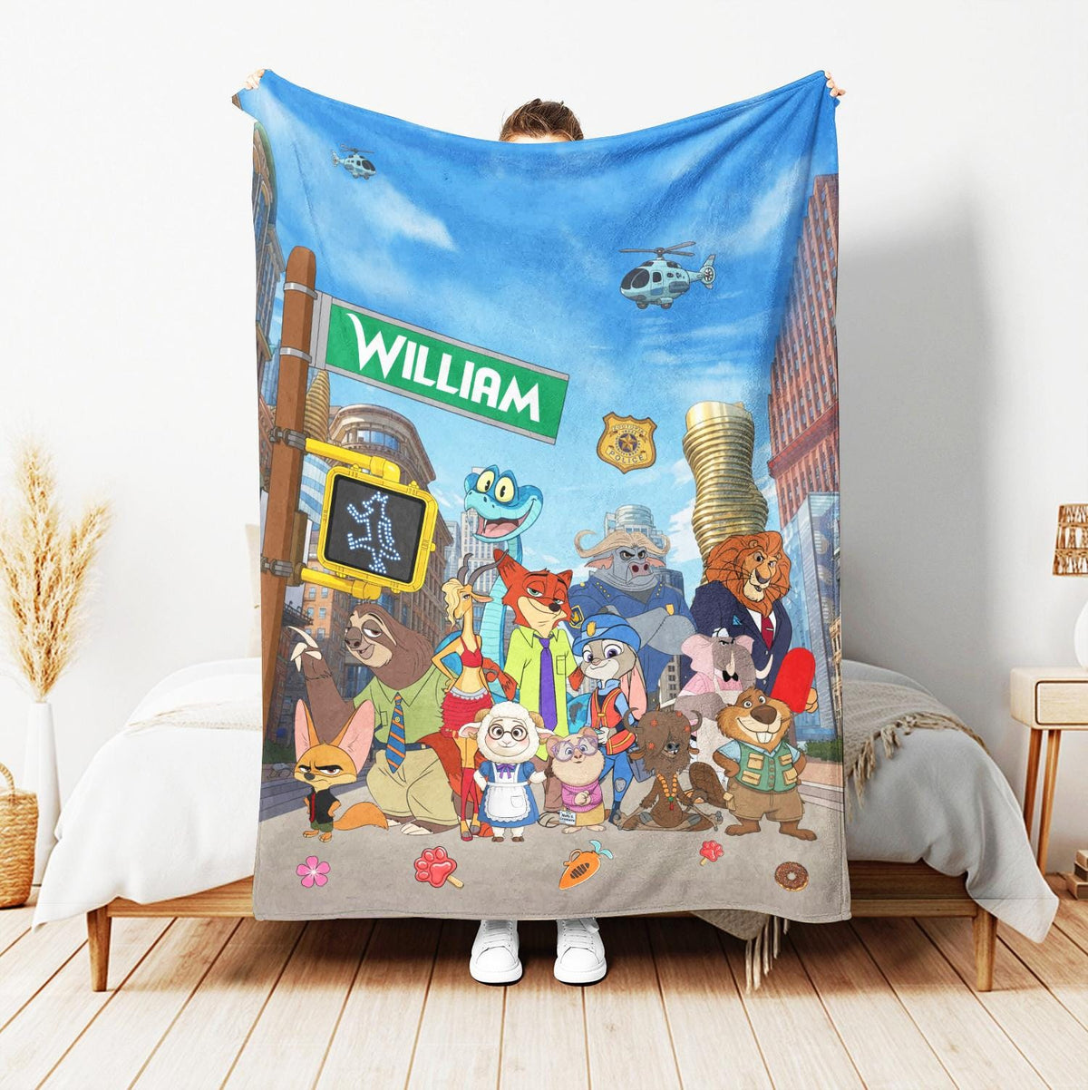 Personalized Zootopia Fleece Blanket, Custom Cute Animal Kids Throw,Disney Zootopia Nursery Bedding Decor, Birthday Gift for Boys,Zootopia 2