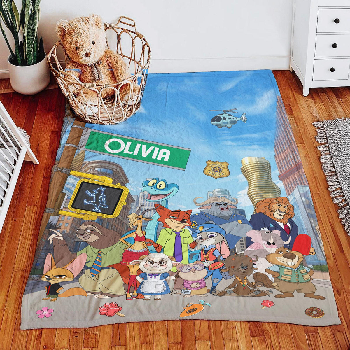 Personalized Zootopia Fleece Blanket, Custom Cute Animal Kids Throw,Disney Zootopia Nursery Bedding Decor, Birthday Gift for Boys,Zootopia 2