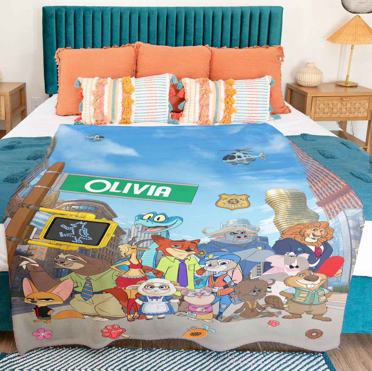 Personalized Zootopia Fleece Blanket, Custom Cute Animal Kids Throw,Disney Zootopia Nursery Bedding Decor, Birthday Gift for Boys,Zootopia 2
