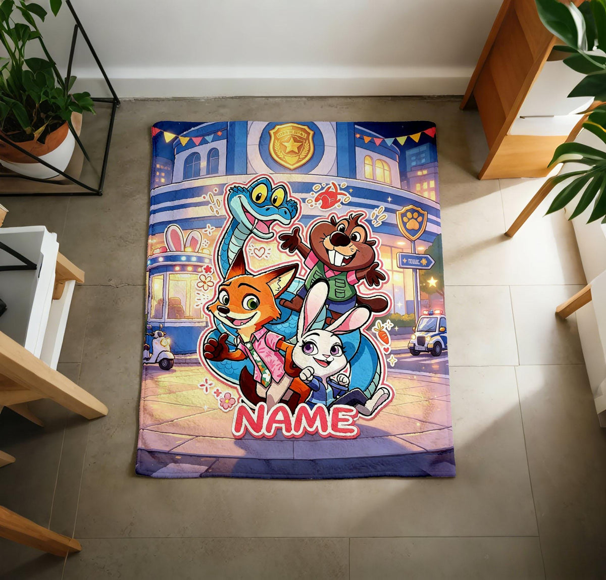 Custom Name Zootopia Fleece Throw Blanket, Personalized Flannel Sofa Blanket