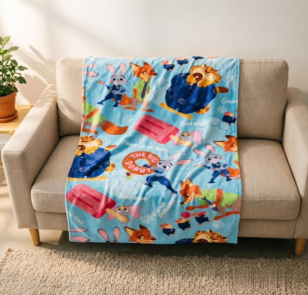 Custom Zootopia Character Fleece Throw Blanket, Personalized Name Kids Sofa Throw