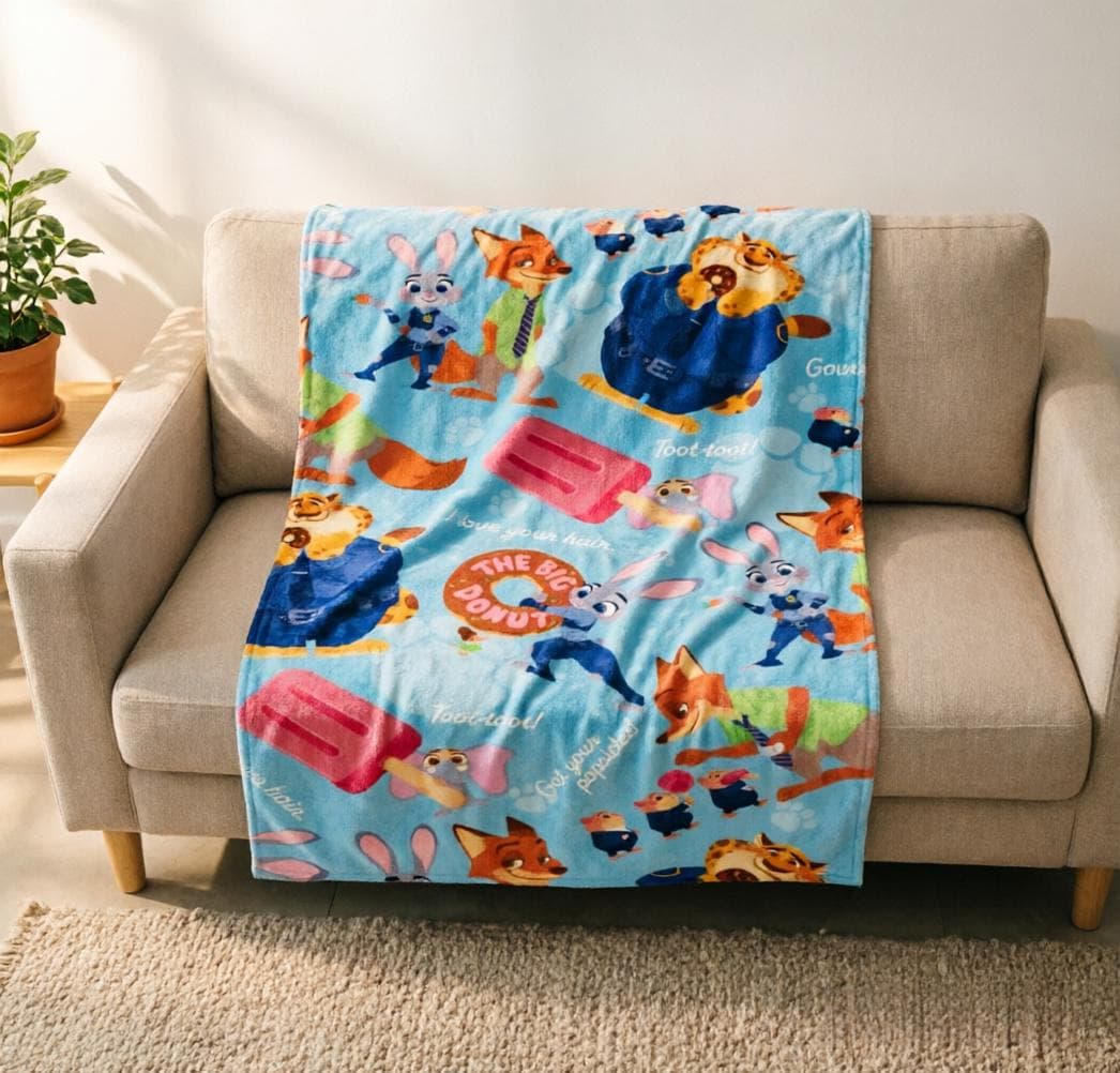 Custom Zootopia Character Fleece Throw Blanket, Personalized Name Kids Sofa Throw