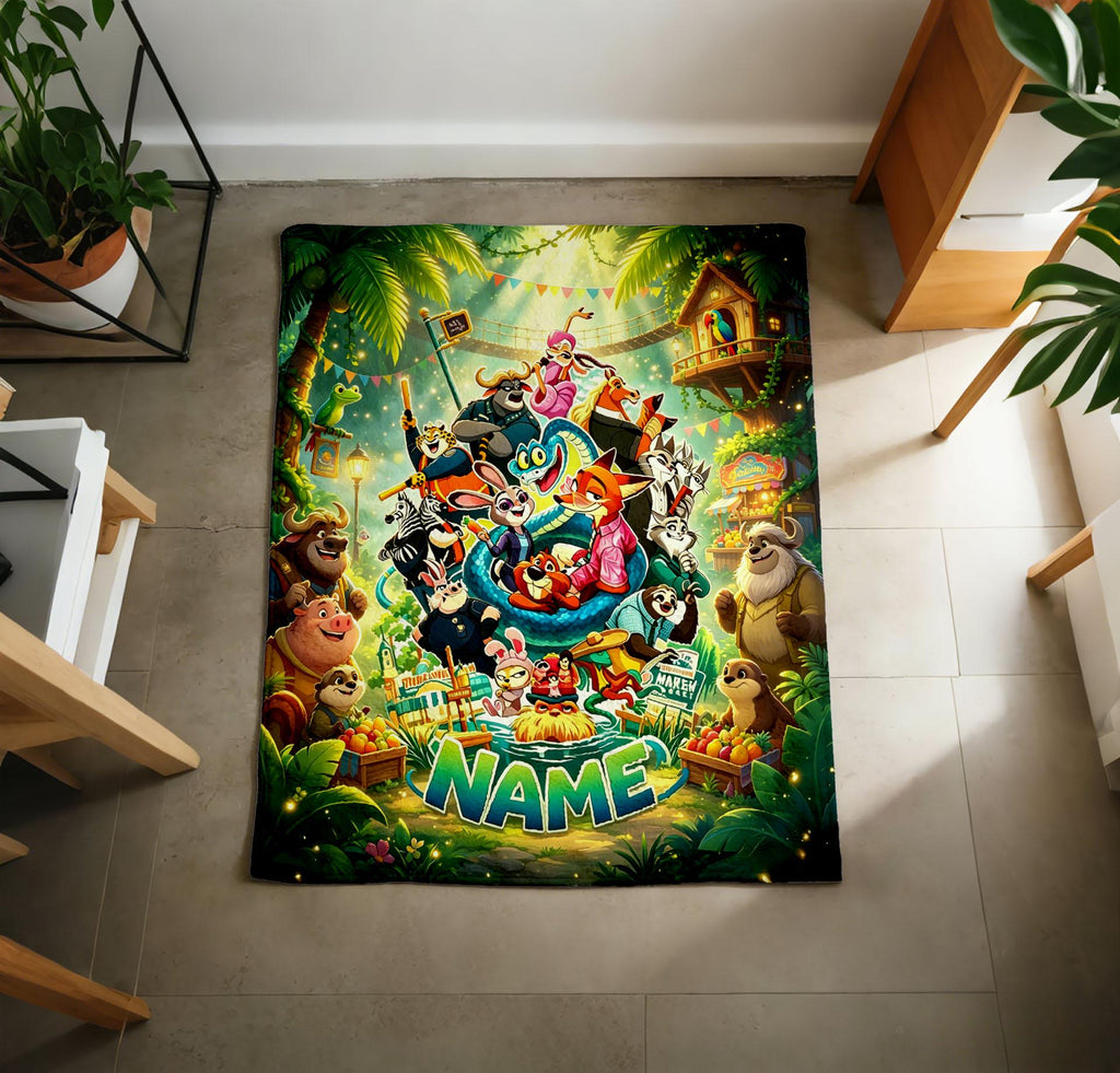Personalized Zootopia Flannel Fleece Blanket, Custom Name Kids Throw, Cozy Bedding