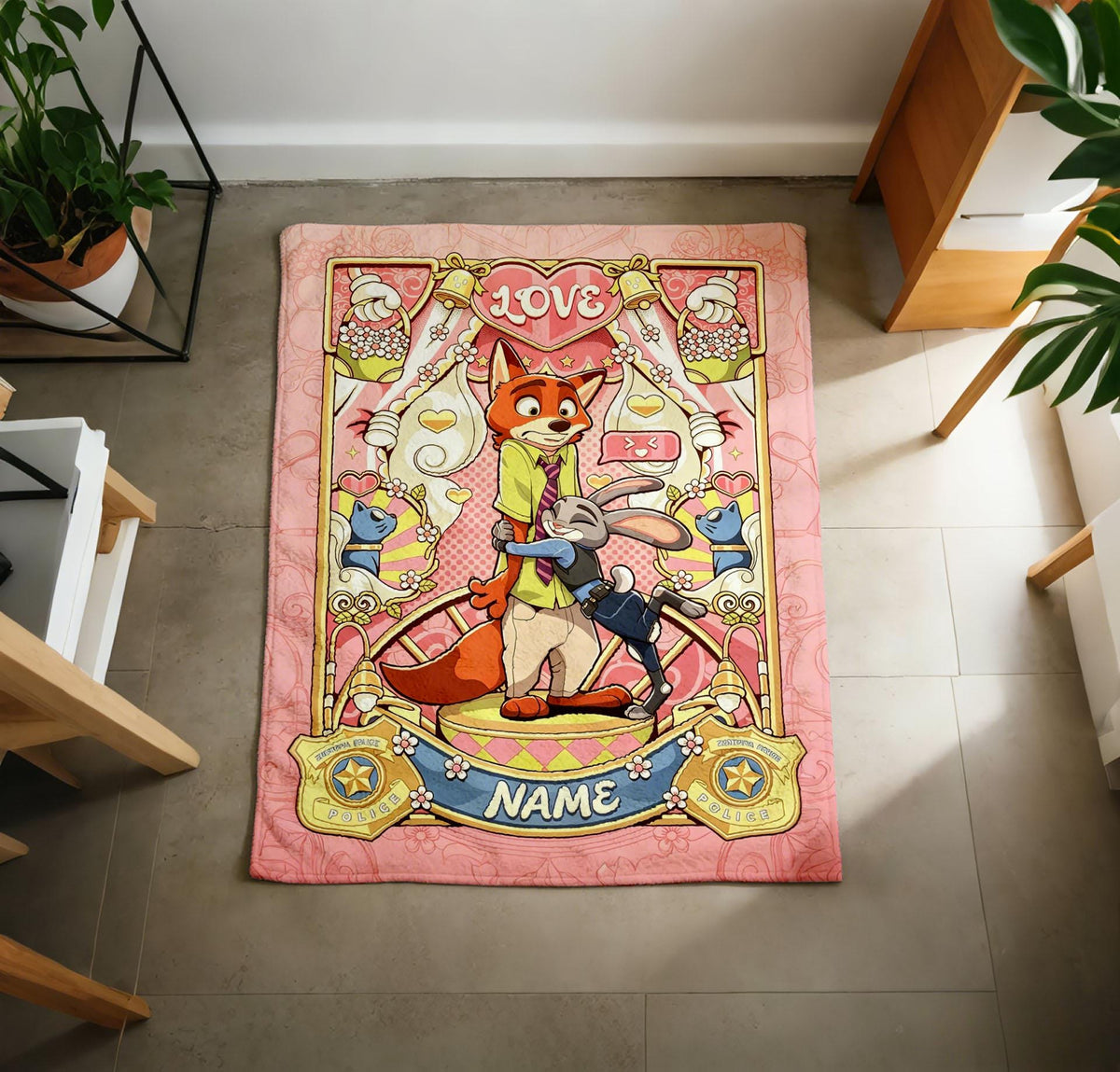 Personalized Zootopia Flannel Blanket, Judy Hopps Nick Wilde Throw