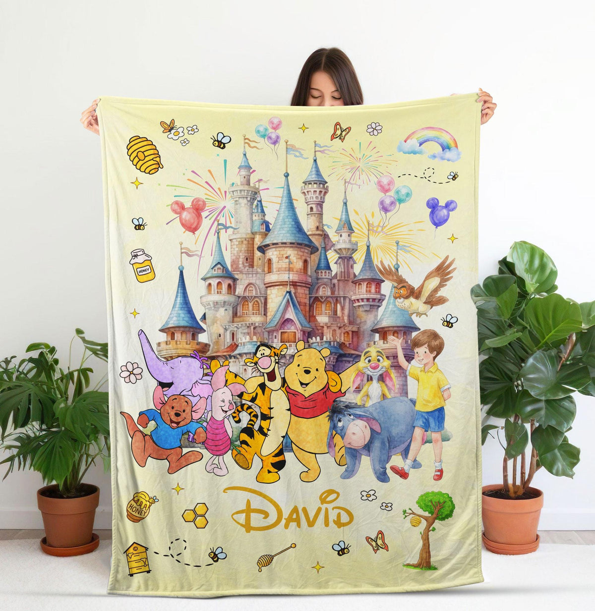 Personalized Winnie the Pooh Blanket, Custom Pooh and Friends Blanket Baby Name, Disney Blanket for Kids, Baby Shower Gift, Baby Blanket