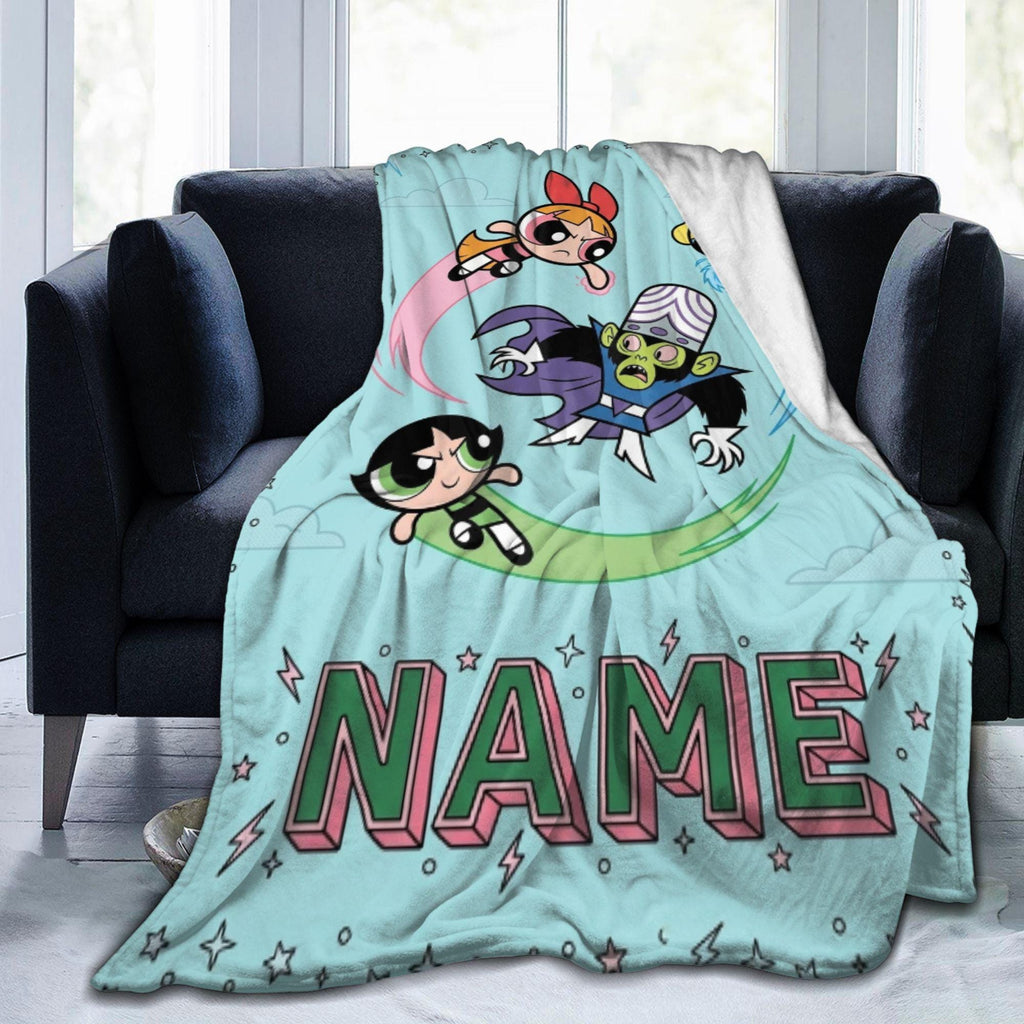 Custom Powerpuff Girls vs Mojo Jojo Blanket, Personalized Blossom Bubbles Buttercup Throw, Kids Comic Blanket, Bedroom Decor