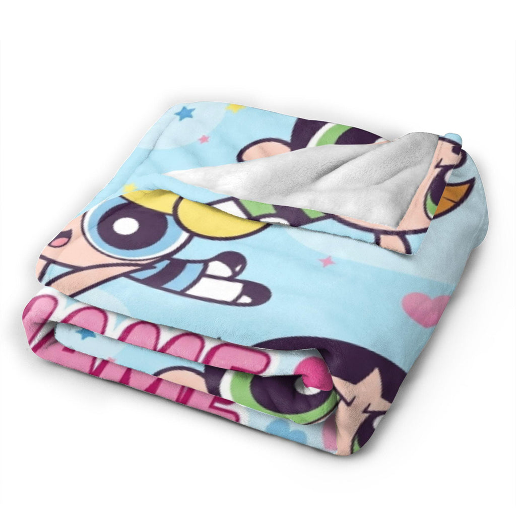 Personalized Powerpuff Girls Sky Blanket, Custom Name Heart Cloud Throw, Cute Blossom Bubbles Buttercup Fleece, Girls Room Decor