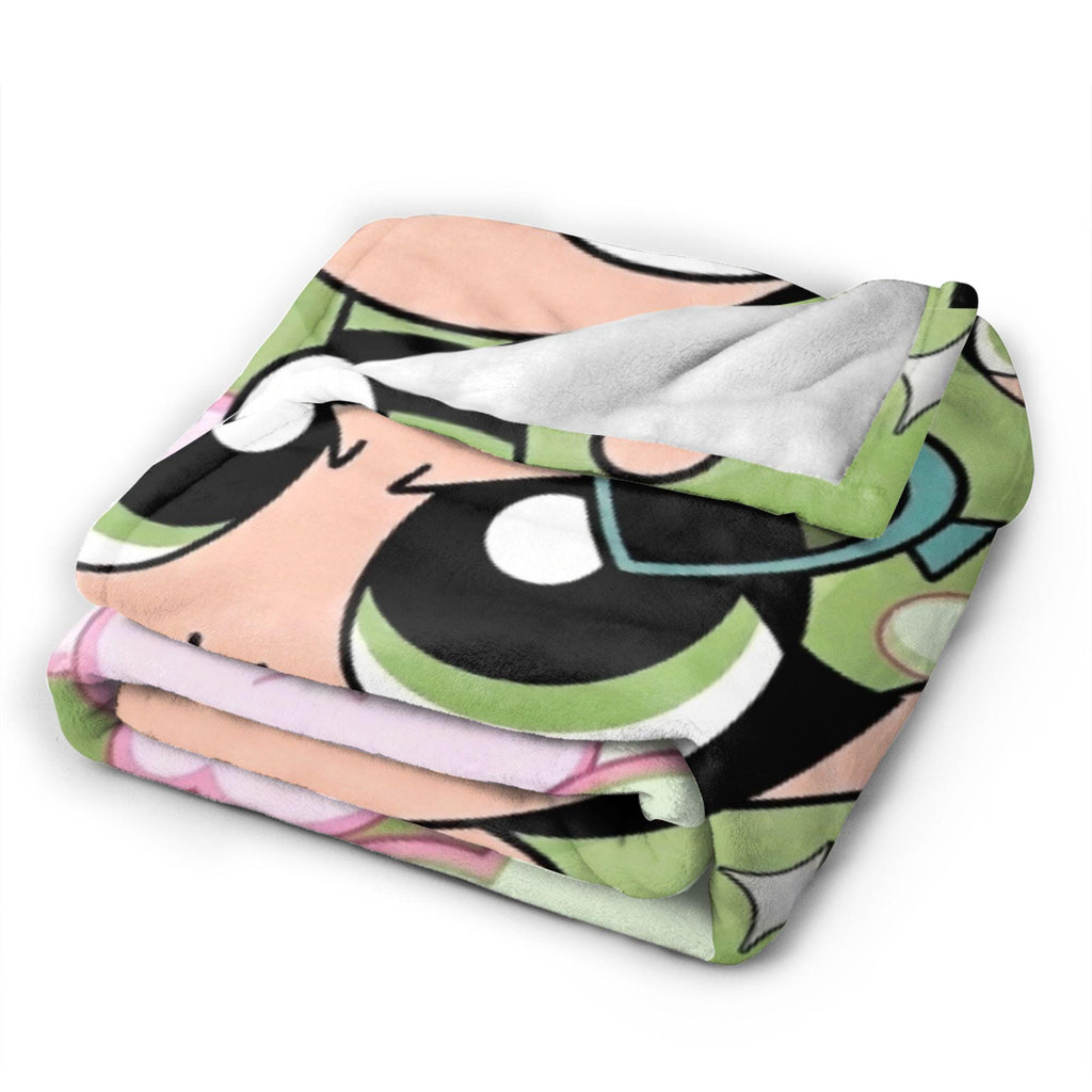 Personalized Buttercup Blanket, Custom Name Y2K Green Heart Sunglasses Throw, Cool Powerpuff Girls Fleece, Trendy Girls Room Decor