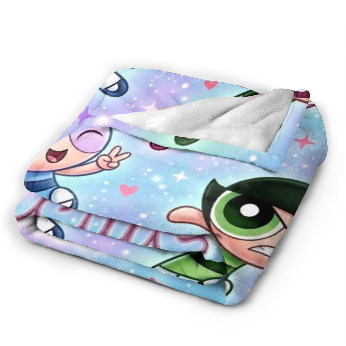 Magical Powerpuff Girls Galaxy Blanket, Custom Name Sparkly Hearts Throw, Blossom Bubbles Buttercup Fleece, Cute Girls Bedroom Decor