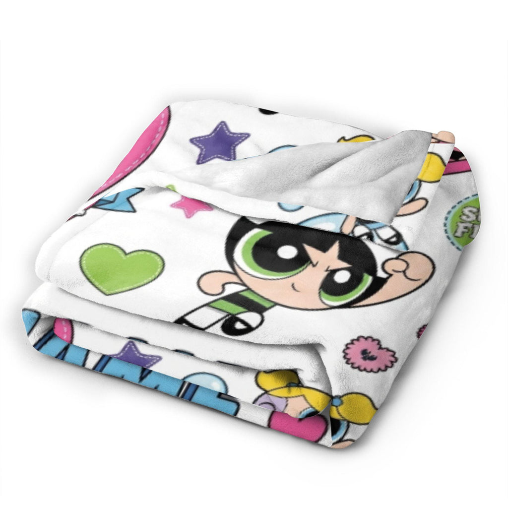 Girl Power Custom Powerpuff Girls Blanket, Personalized Girl Power Badge Throw, Blossom Bubbles Buttercup Blanket, Cute Kids Room Decor