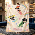 Rainbow Powerpuff Girls Blanket, Personalized Cute Blossom Bubbles Buttercup Cloud Throw, Cream Flannel Fleece, Toddler Bedroom Decor