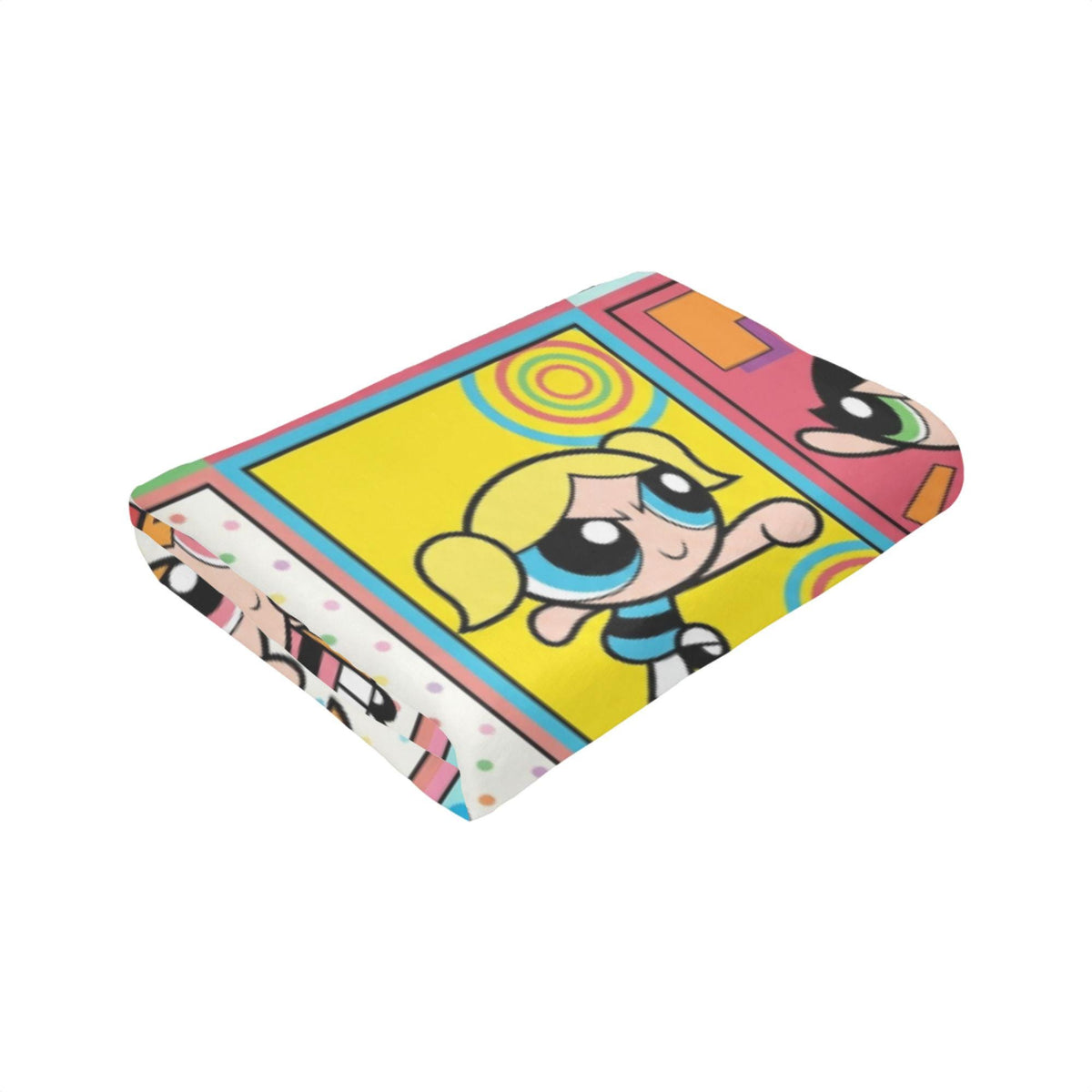 Retro Powerpuff Girls Comic Fleece Blanket, Custom Name Grid Throw
