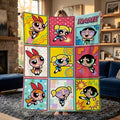 Retro Powerpuff Girls Comic Fleece Blanket, Custom Name Grid Throw