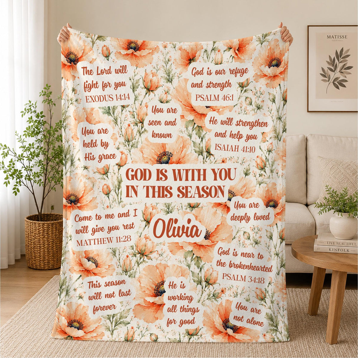 Christian Encouragement Floral Blanket, Custom Name Faith Gift, God Is With You Blanket, Scripture Blanket, Sympathy Blanket, Faith Throw
