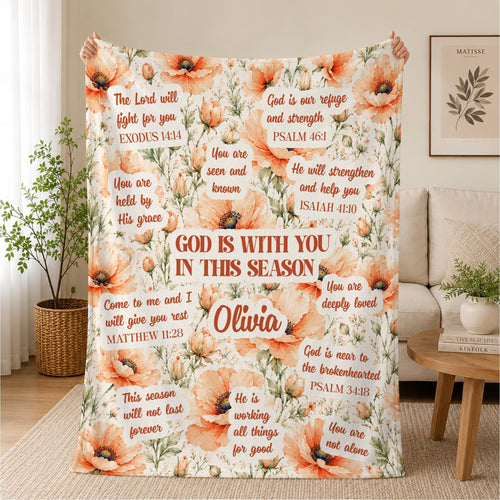 Christian Encouragement Floral Blanket, Custom Name Faith Gift, God Is With You Blanket, Scripture Blanket, Sympathy Blanket, Faith Throw