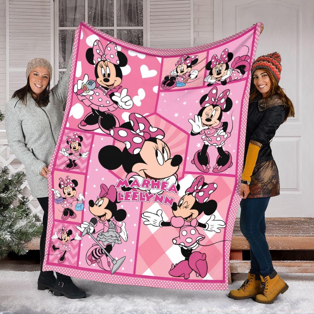 Custom Minnie Mouse Blanket for Girls, Personalized Pink Fleece Throw with Name, Cute Disney Nursery Decor, Toddler Birthday Gift