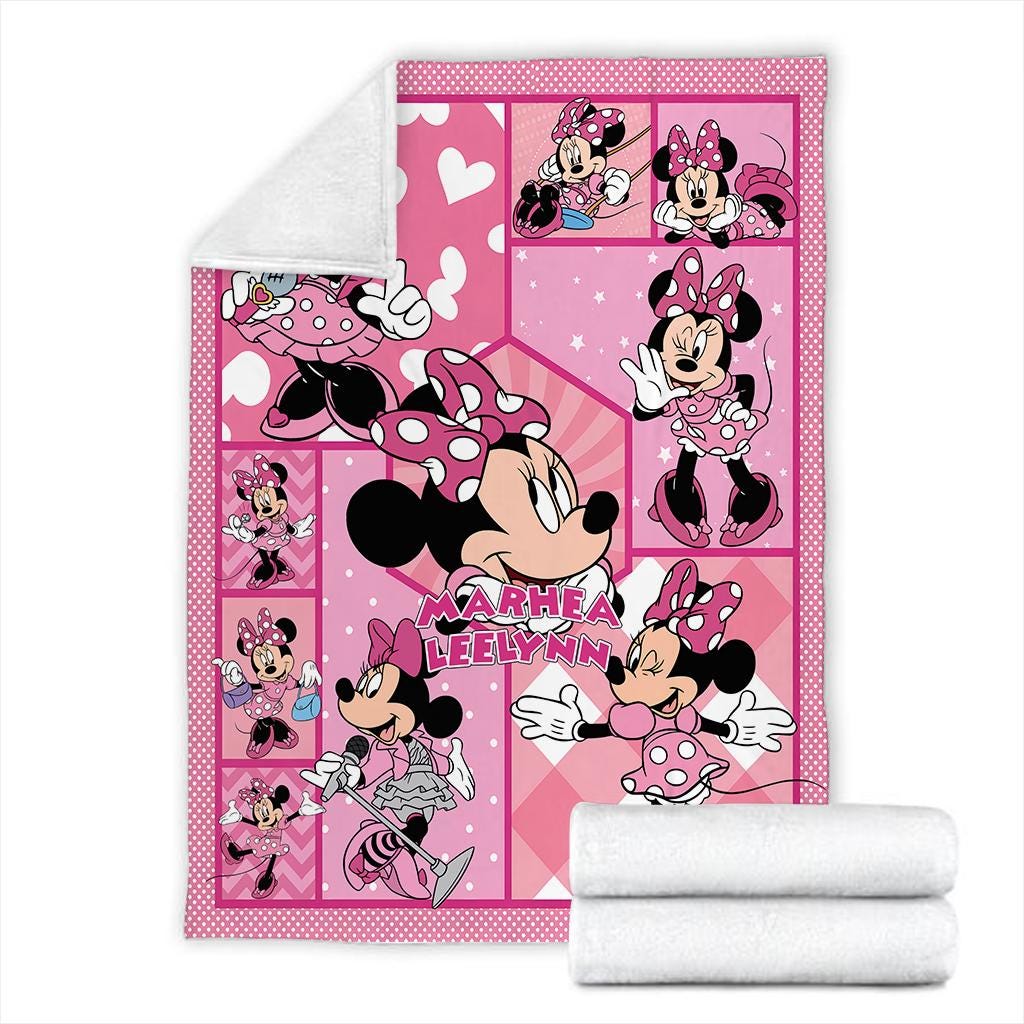Custom Minnie Mouse Blanket for Girls, Personalized Pink Fleece Throw with Name, Cute Disney Nursery Decor, Toddler Birthday Gift