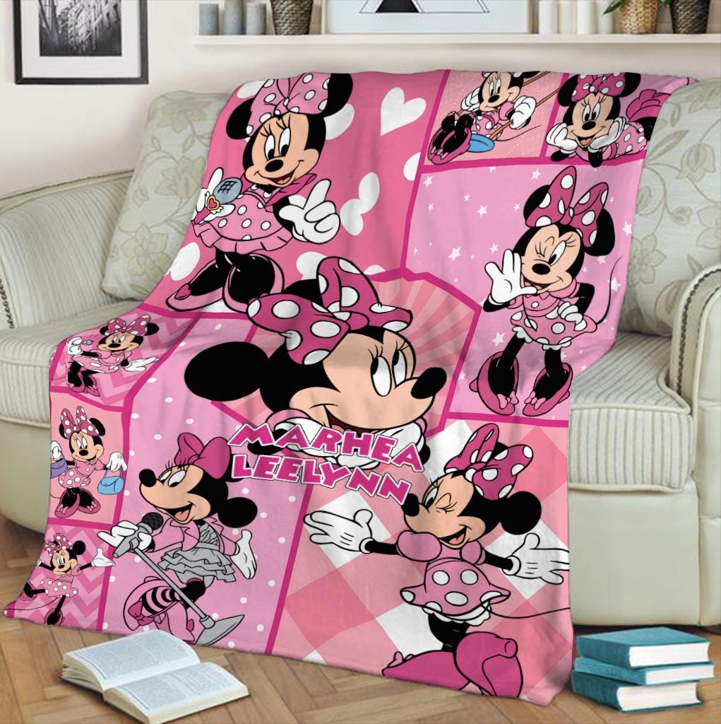 Custom Minnie Mouse Blanket for Girls, Personalized Pink Fleece Throw with Name, Cute Disney Nursery Decor, Toddler Birthday Gift