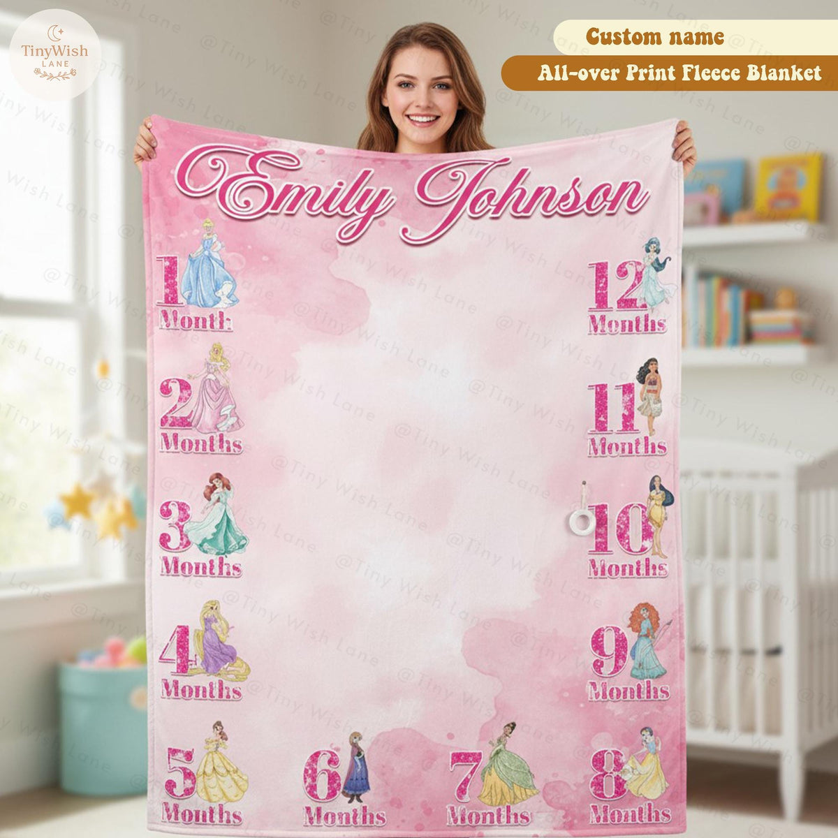 Personalized Disney Aurora Sleeping Beauty Milestone Blanket, Custom Name Monthly Baby Blanket, First Year Photo Blanket, Newborn Baby Gift