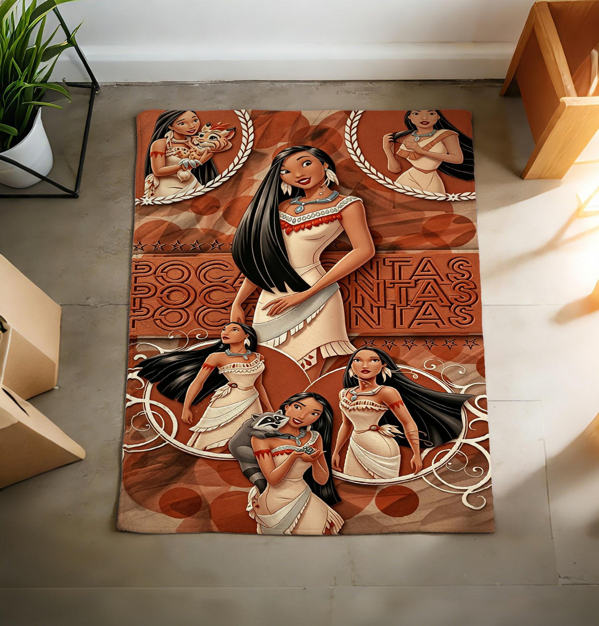 Pocahontas Princess Blanket, Disney Pocahontas Movie Blanket, Princess And Meeko Raccoon Blanket, Birthday Girl Gift Blanket