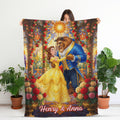 Custom Beauty and the Beast Blanket, Personalized Couple Anniversary Gift, Disney Wedding Blanket, Custom Name Belle Fleece Throw for Couple