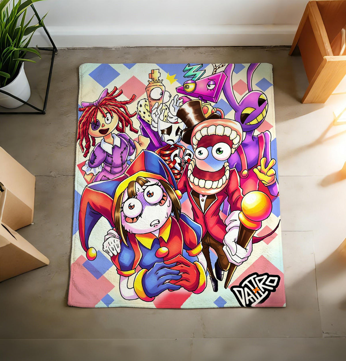 Personalized Digital Circus Fleece Blanket, Pomni TADC Character Throw, Cartoon Birthday Gift